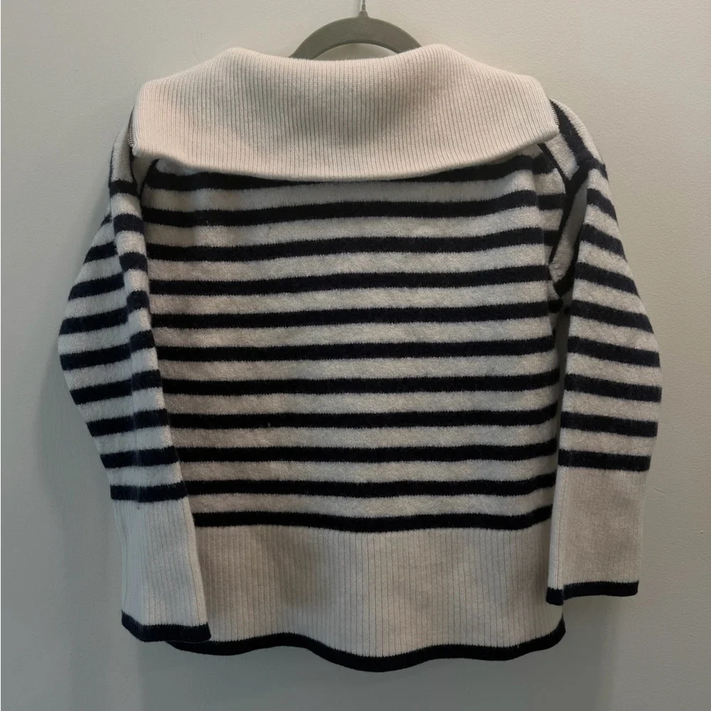 Babaton Aritzia Merino Wool Striped Half Zip Sweater Small Navy Cream